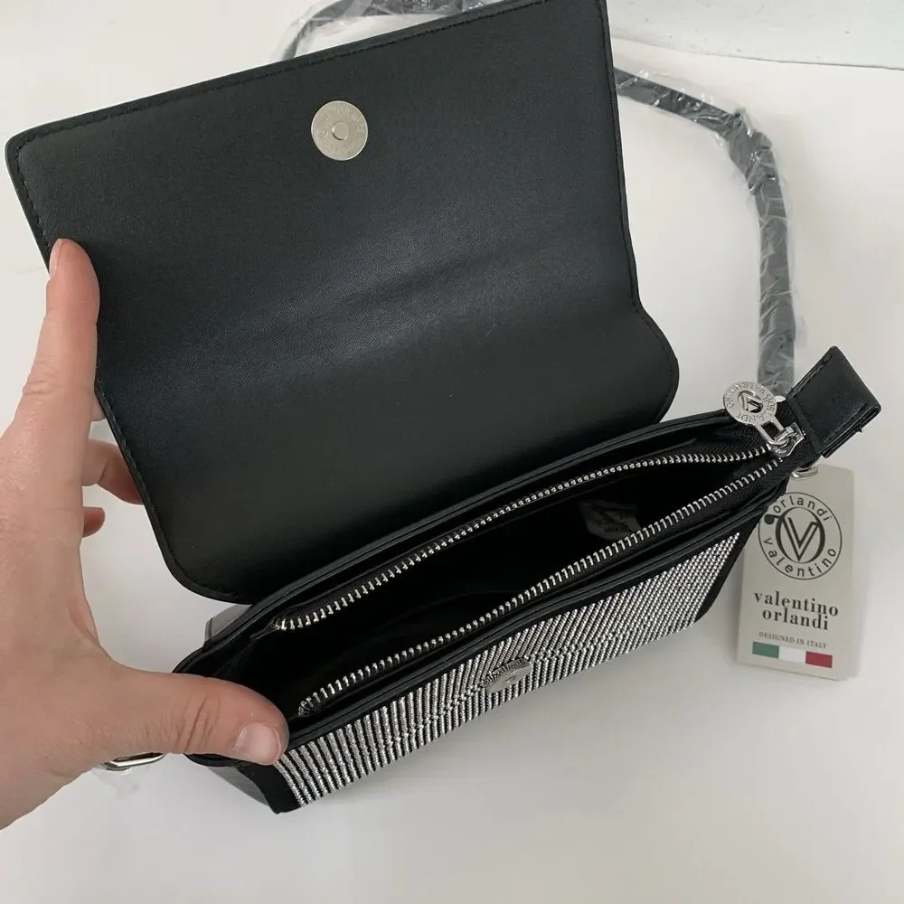 NEW Valentino Orlandi Studded Crossbody Bag MSRP $199 NWT Black Bling Rhinestone